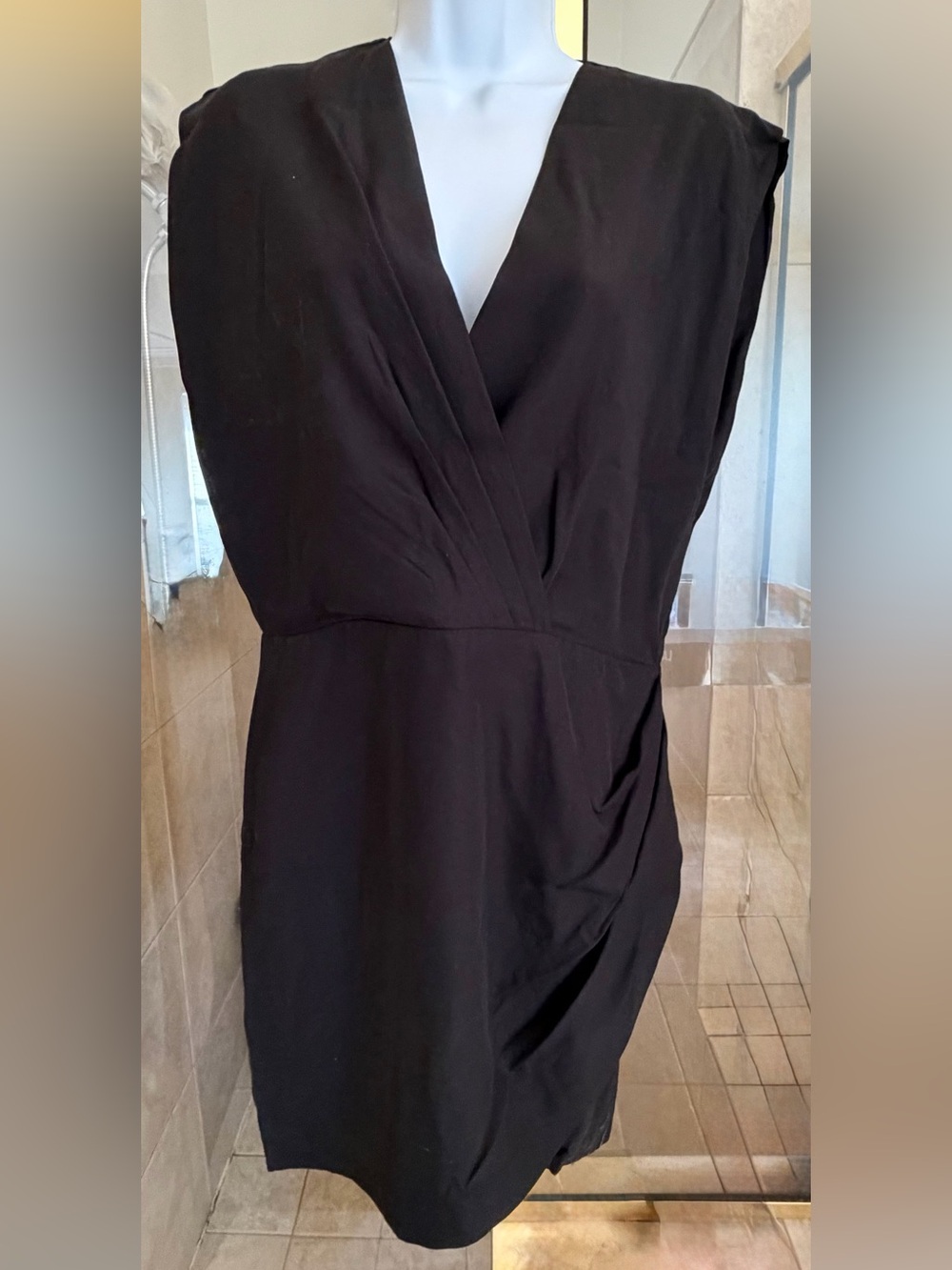 Mango Black V-Neck Wrap-look Linen blend Sleeveless Dress Medium USA 6